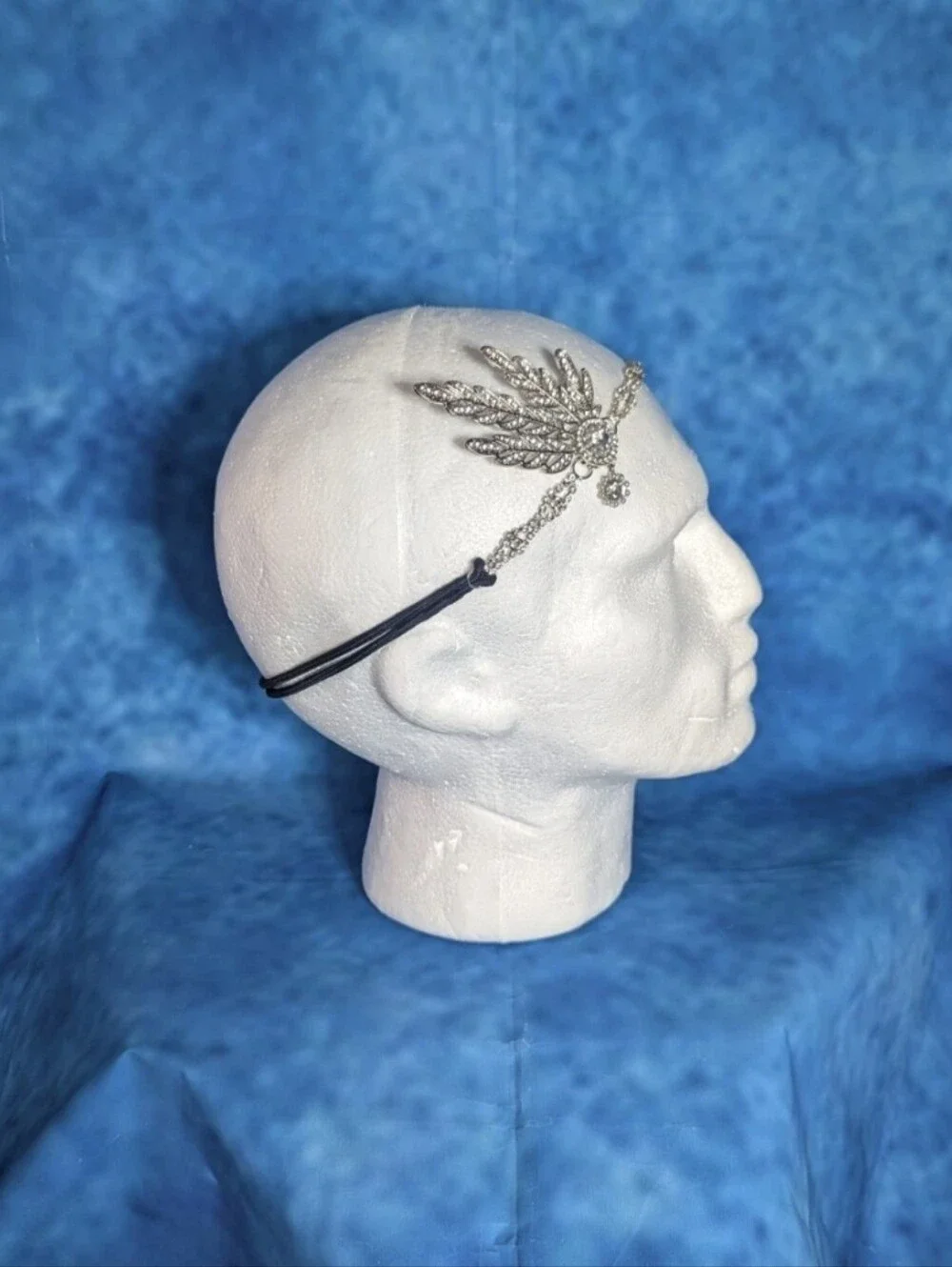 Flapper Headband With Crystal, Pearl Beads Silver Tone NIB OSFM
